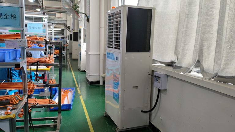 工業(yè)車間整體制冷降溫，應(yīng)用工業(yè)省電空調(diào)-立式軸流柜機(jī)