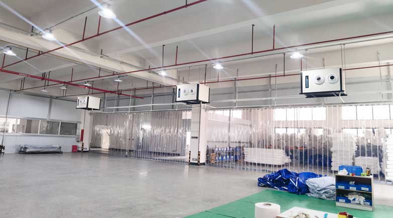 紡織廠生產(chǎn)車(chē)間整體制冷降溫，應(yīng)用蒸發(fā)冷省電空調(diào)- 臥式射流機(jī)